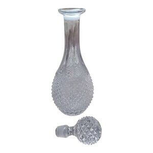 Vintage Crystal Decanter Pineapple Hobnail Cut Glass Stopper 13" Tall Clear